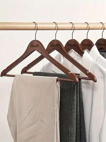 Customized Text/Logo Wooden Clothes Hanger, Non-Slip, Seamless, Suitable For Home, Hotel, Wedding, Laundry Drying - Light Brown Retro Color - View 5