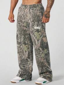 Men's  Slacks Wide-Leg Camouflage Digital Print Loose Sports Trousers - xanh quân đội - Xem 2