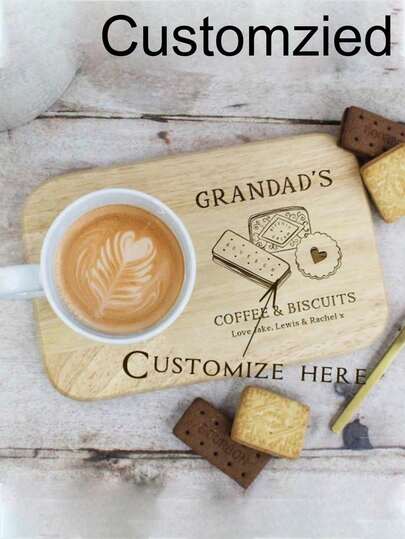Personalized Customize Grandpa Coffee Cookie Board,Personalised Tea & Biscuits Board,Personalized Pine Wood Coaster With Personalized Logo Name, Ideal Gift For Wedding, Engagement, Family Gathering, Friends And Families, Can Customize Your Name, Round Placemat, Beverage Coaster, Coffee Coaster