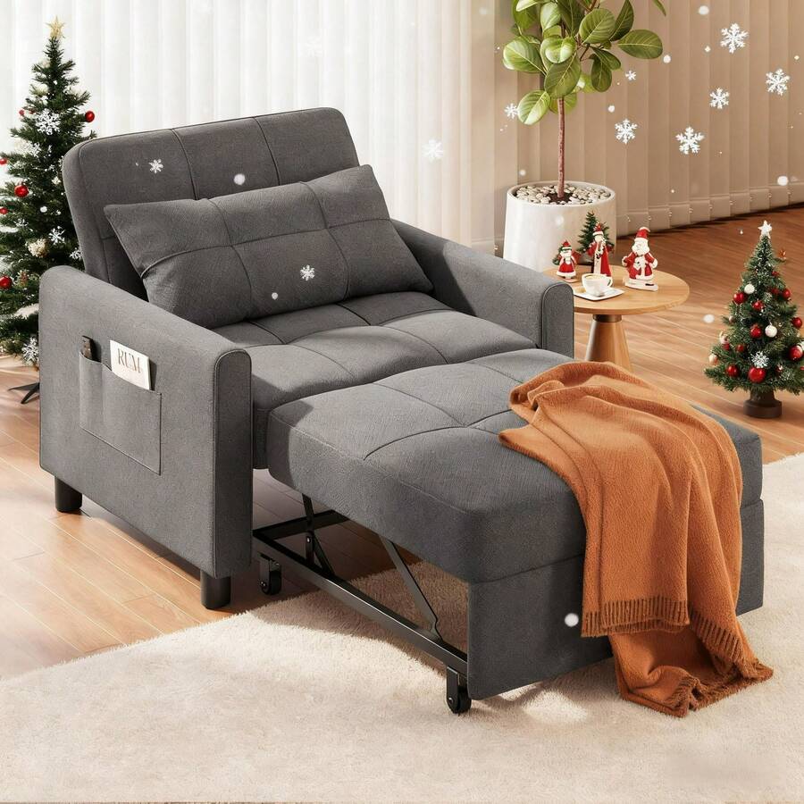 3 In 1 Convertible Sofa Bed,  Sleeper Sofabed,  Pull Out Couch With Side Storage Bag ,  Fabric Futon Couches With Reclining Backrest For Living Room ,Bedroom - 深灰色 - 查看 1