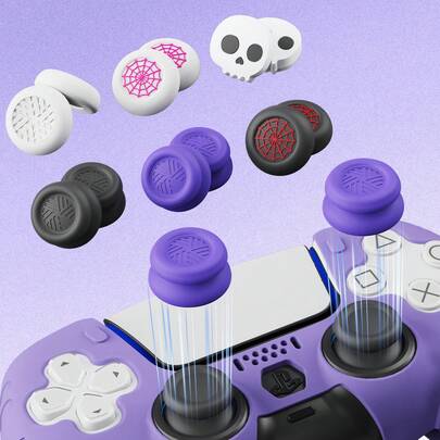 2 chiếc nắp silicon cho cần điều khiển, tương thích với tay cầm PlayStation 4/PlayStation 5/Switch Pro, phụ kiện chơi game - Nắp cần điều khiển, nắp cần điều khiển tay cầm PlayStation 5, nắp cần điều khiển tay cầm PlayStation 4/PlayStation 5 hiệu suất cao, họa tiết mạng nhện, họa tiết màu tím, họa tiết quả bóng đá.