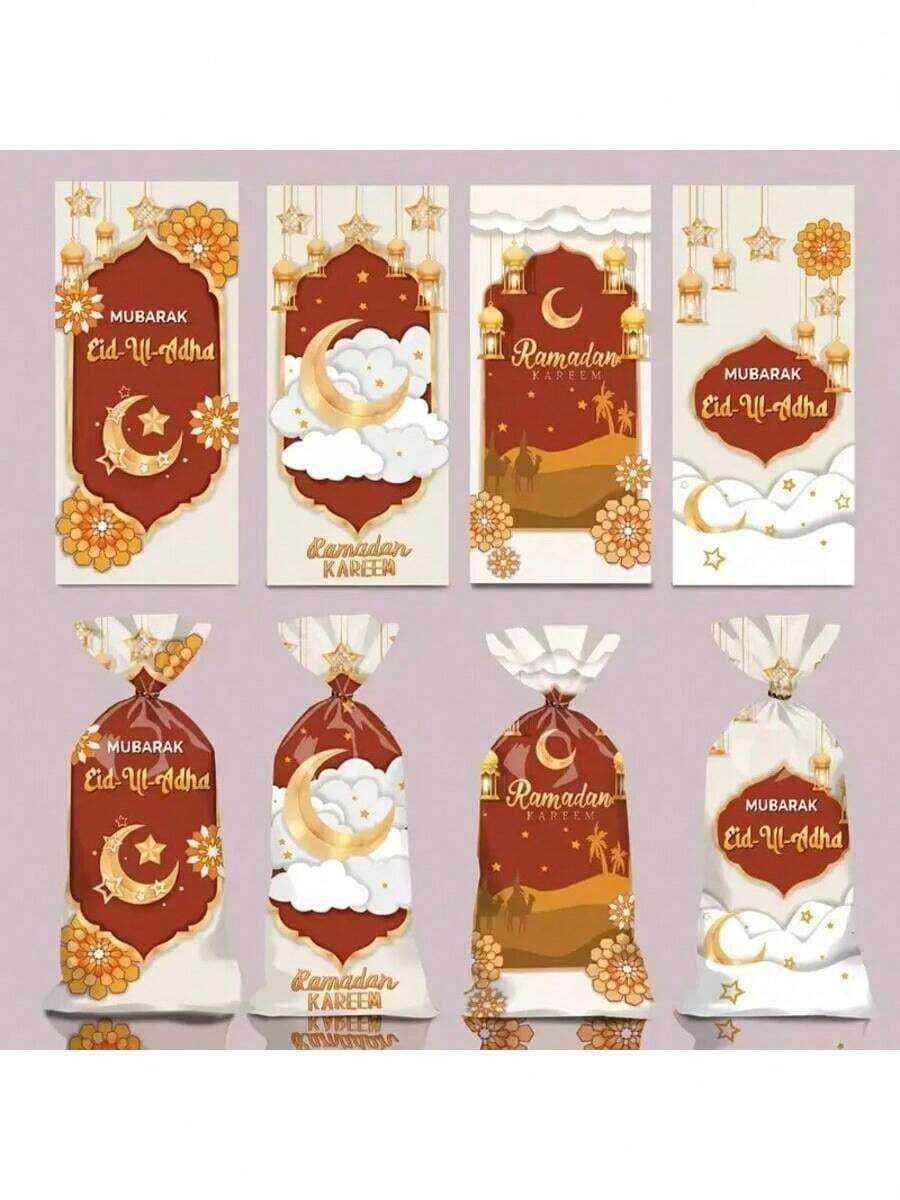 50pcs Ramadan Candy Bags With Moon And Star Castle Design, Plastic Lantern Gift Bags For Ramadan Celebration - Multicolor - View 1