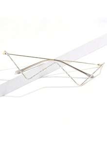 Fashionable Women's Colorful Frameless Glasses, Fashionable Letter V Half Frame Glasses, Festival Party - 金色 - 查看 9