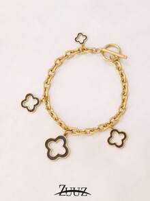 1pc Stainless Steel Lucky Four-Leaf Clover Bracelet, Women Enamel Floral Pendant Chain Bracelet, Party Jewelry Gift - Bracelet - View 14