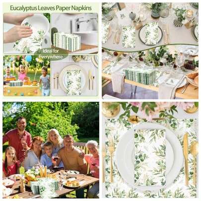 100PCS Greenery Paper Napkins 3 Ply Disposable Hand Towels Bathroom Green Eucalyptus Leaf Guest Napkins Decorative Dinner Napkins Bridal Shower Wedding Birthday Spring Party