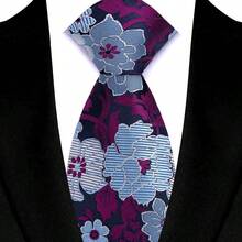 GOADAFOO Fashion Dark Purple Color 8CM Tie Men Necktie Floral Plaid Dot Ties For Man Groom Jacquard Woven Neck Tie For Business Wedding Party Gift