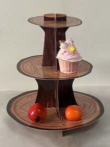 1 Piece Wood Grain Rustic Style Decorative Cake Stand, Cake Stand Multi-Tier Cake Tray, Suitable For Party Birthday, Wedding Halloween Festival Table DIY Cake Decoration Party Supplies Cake Decoration, Food Tray - Multicolor - View 2
