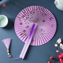 1pc Chinese Style Folding Paper Fan, Decorative Hand-Held Folding Fan, Suitable For Spring/Summer, Costume, Party, Dance Performance, Photography Props, Retro Tassel Round Fan, Classical Hanfu/Cheongsam Fan, Women Folding Fan