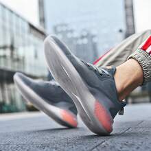 高品质男士透气休闲一脚蹬鞋，轻便面料运动鞋，柔软鞋底，经久耐穿，适合公路跑步，夏季款 - 灰橘 - 查看 5