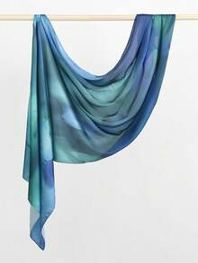 1 Stück Damen Boho Aquarell Satin Muster Kopftuch, Sonnenschutz Kopfbedeckung, elegantes vielseitiges Tuch Schal geeignet für den täglichen Gebrauch, Strand, Urlaub - Blau Grün - Übersicht 6