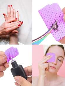 Toallitas limpiadoras de uñas de terciopelo morado, suministros de manicura, toallitas quitaesmalte, toallitas limpiadoras de uñas súper absorbentes y suaves, adecuadas para quitar esmalte de uñas y extensiones de pestañas - Morado - Ver 5