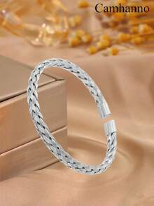 Camhanno 5/1pc Fashionable High-End Stainless Steel Bracelet Daily Commute Stylish Style Diverse Lines Highlight Outfit Taste - Silver - View 14