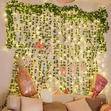 1pc 2/5/10m 20/50/100 LED Artificial Ivy Vine Lights String, Plastic Green Leaf Garland, Battery Powered, Suitable For Bedroom, Wedding, Party, Christmas Indoor Decor Lighting (Batteries Not Included) - Warm White - View 12