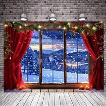2D Flat Banner, 1 Winter Miracle Christmas Background - Polyester Snow Window View With Red Curtains And Lights, No Electricity Required, Perfect For Birthday, Anniversary, And Singles Party Decorations - Multicolor - View 7