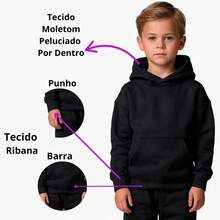 Children's Fleece Sweatshirt Set For Boys And Girls With Pockets, Plain - Màu Tím - Xem 4