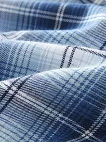 Camisa De Cuadros Para Mujer, Camisas De Gran De Manga Larga Para Mujer, Camisas De Moda Manga Larga Con Botones A Cuadros Para Mujer, Ajuste Holgado, Con Botones, Clásica A Cuadros, Camisa De Moda Informal Elegantes - Azul - Ver 7