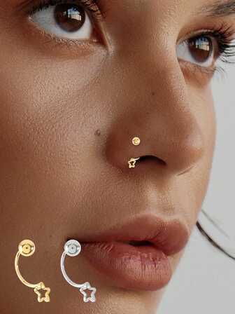 1个S925纯银螺纹旋入式极简精致U型星形鼻钉 - 女士日常佩戴，送给女友、妈妈和姐妹的理想礼物