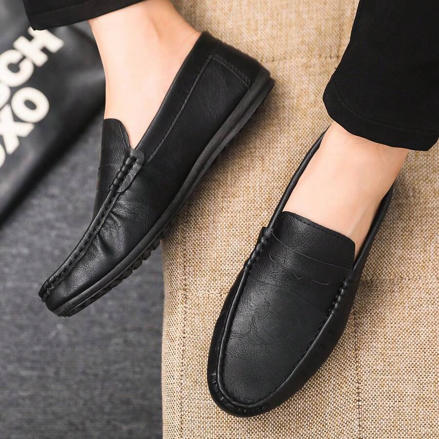 男士休闲套脚运动鞋，四季皆宜 - 黑色 - 查看 1