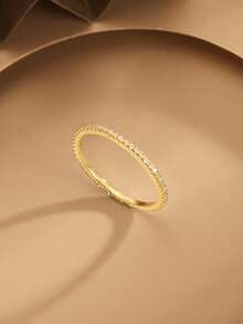 1pc S925 Sterling Silver Ring, Personalized Minimalist Design With Pave Cubic Zirconia, Pink Gold-Plated, Women Jewelry Gift, Cross-Border Premium Luxury, Fashion & Sleek Seasonal Offer - Gold - View 3