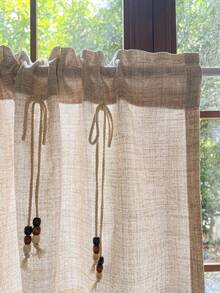 1件,波西米亚乡村风纯色短窗帘,木珠蝴蝶结绳饰拼接白色刺绣蕾丝,适用于小窗户、厨房窗户、咖啡厅半窗帘。 - 米色 - 查看 8