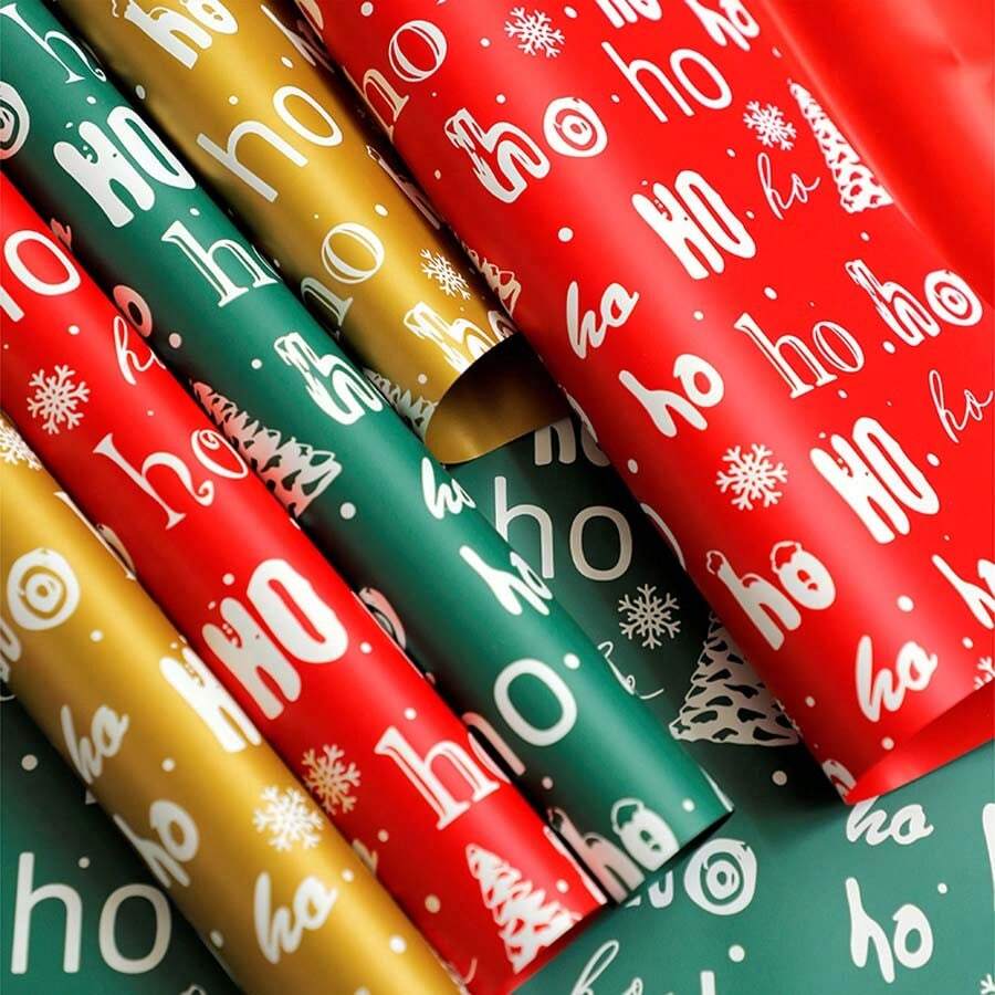 20张圣诞包装纸，印有圣诞颂歌、苹果和花卉图案 - 彩色 - 查看 1