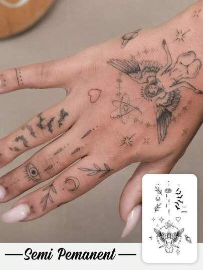 Herbal Temporary Tattoo Stickers Last 7-14 Days, Cool Dark Aesthetic Angel Girl Pattern, Waterproof And Sweat-Proof, Washable, Non-Reflective, Simulated Tattoos On Arms And Shoulders, Suitable For Fashionable People, Last 3-5 Days