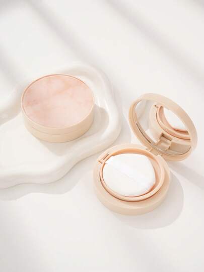 1pc 13g Marble Cushion Foundation Empty Case, Stylish Retro Design, Reusable Cosmetic Case With Mirror, Puff, Tweezers, And Spoon - Portable Refillable Beauty Organizer, Suitable For DIY Foundation And BB Cream, Hygienic Flip-Top Design, Cosmetic Jar Travel Container, Cosmetics, Room Decor, Travel, Bedroom, Makeup Accessories, Everyday Makeup Essentials