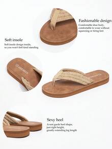Kate Miuch Women's Casual Retro Elegant Artistic Beige Flat Thong Sandals, Bohemian Style Comfortable Lightweight Breathable Khaki Flat Slide Sandals For Women, Suitable For Campus Strolling, Park Picnics, Beach Dates - Camel - View 6