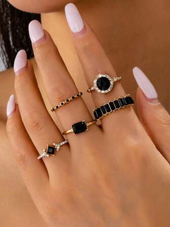5pcs Fashionable Minimalist Metal Rings
