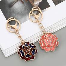 批发玫瑰山茶花合金汽车钥匙扣、U盘吊坠、挂饰、日式风格