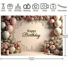 A Happy Birthday Background Cloth Featuring Candle And Floral Design, With Candle, Balloon And Floral Patterns. Perfect For Birthday Party Decorations, Photo Backdrops, Cake Table Decorations, Gift Wrapping, Wedding And Anniversary Decorations, Home Garden And Living Room Decorations. Ideal For Various Occasions And Settings. - Multicolor - View 9