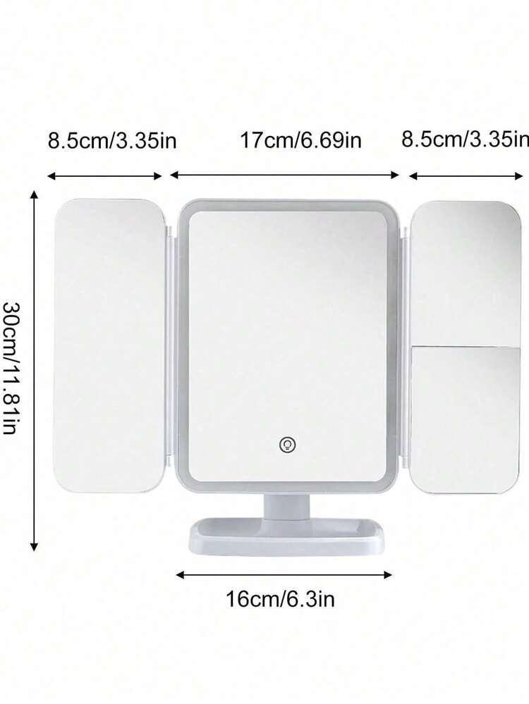 3-Fold LED Makeup Mirror, Rotating Tabletop Mirror With 3X/2X/1X Magnification, Portable High-Definition Vanity Mirror With Rechargeable Touch Screen Brightness Adjustment, Stand And 3 Lighting Modes, Foldable Design For Home And Travel Use, Ideal For Beauty Products, Valentine's Day And Holiday Gifts - Multicolor - View 10