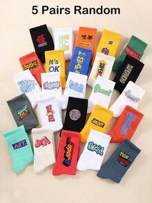 1/5/10 Pairs Unisex Random Color Letter Graphic Crew Socks For Men & Women, Outdoor Sports Running Hiking Trainer Socks, Baseball Socks Holiday Birthday Gift, Christmas Decoration Gift - Multicolor - View 10