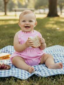 Baby Girl Boy 1st Birthday Clothes One Year Old Bubble Bodysuit Backless Rib Romper Cake Smash Outfits - 粉色 - 查看 4