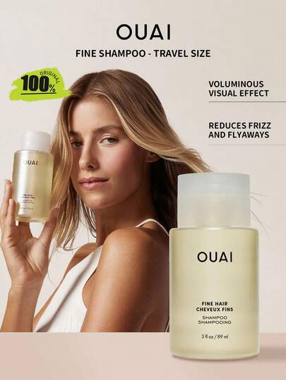 OUAI 3 液盎司/89毫升轻盈洗发水 - 旅行装，轻盈透明配方，产生温和细腻的泡沫，丰盈蓬松，提升发根，蕴含滋养成分，持久蓬松亮泽，便携设计，清新香氛，温和清洁。