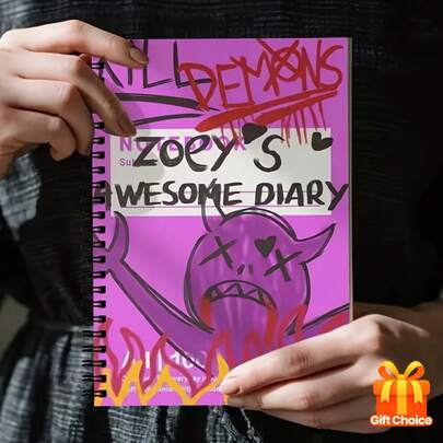 1pc Cute Notebook - Purple Adorable Diary With Spiral Binding, Cute Demon With Heart-Shaped Eyes, Suitable For K-Pop Fans, Anime, School, Office - Perfect Gift For Women, Teens - Cute Stationery Diary, School Supplies, Aesthetic, Cover