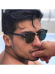 Gafas de hombre con montura metálica de media montura - Montura, material metálico ligero y duradero, adecuado para ocasiones diarias y formales - Versátil desde lo casual hasta lo formal, diseño de moda, apariencia elegante, artesanía de alta gama, Producto QJOK - Dorado, negro, gris - Ver 1