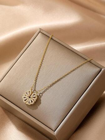 1pc Fashionable & Minimalist Gold-Color Four-Leaf Clover Pendant Necklace (OPP Bag Packaging)