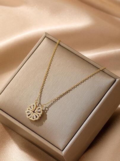 1pc Fashionable & Minimalist Gold-Color Four-Leaf Clover Pendant Necklace (OPP Bag Packaging)