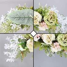 Flores de arco, guirnalda floral artificial para decoración de puerta delantera, de boda, flores rústicas florales artificiales para puerta, dintel, hojas verdes, rosa, peonía,(A) - Multicolor - Ver 8