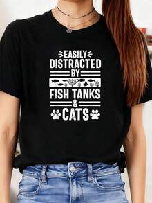 Fischbeckenliebhaber Katzenbesitzer Lustiges Aquarium Aquarist Männer T-Shirt Frauen T-Shirt Grafik T-Shirts Crop Tops Outfits Tops T-Shirt - Schwarz - Übersicht 1