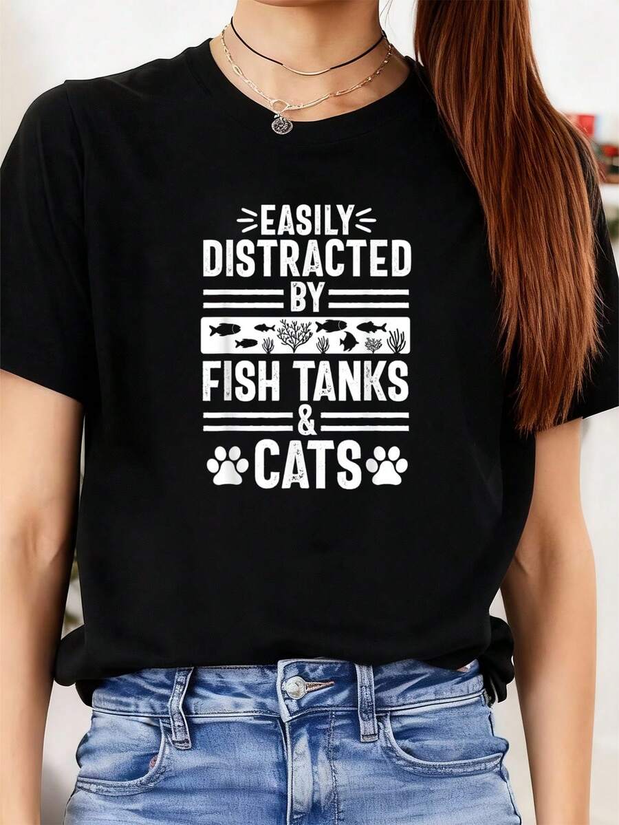 Fischbeckenliebhaber Katzenbesitzer Lustiges Aquarium Aquarist Männer T-Shirt Frauen T-Shirt Grafik T-Shirts Crop Tops Outfits Tops T-Shirt - Schwarz - Übersicht 1