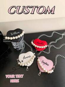 Customized Mini Minimalist Solid Color Heart-Shaped Pearl Handbag, Showcasing Exquisite Valentine's Day Vibe, Can Be Printed With Your Name Or Holiday Greetings. Suitable For Daily Life, Outings, Travel, Shopping, Dancing And Other Occasions. Also An Ideal Choice For Christmas, Thanksgiving, Back To School, Work, Commuting, Parties And Gatherings. A Perfect Gift For Friends, Classmates, Daughters And More. - Multicolor - View 9