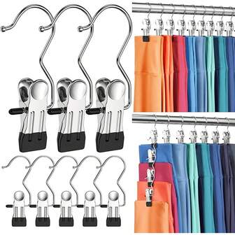 10 Pack Pants Hangers With Clip, Legging Organizer For Closet Hanging, Space Saving Yoga Pants Hangers Clip Hangers Closet Organization, Closet Organizers And Storage For Jeans, Shorts, Skirts, Hats, Non-Slip Multi-Layer Rack Design With Strong Clips And Swivel Hook, Stackable Compact Solution For Small Closets, Apartments, Dorm Rooms And Travel, Adjustable Clip Spacing For Thick Or Thin Fabrics, Easy Access Vertical Hanging For Maximum Wardrobe Space, Ideal For Seasonal Rotation, Holiday Season Gift, Closet Makeover, Back-To-School Organization, Bathroom And Entryway Storage, Quick Declutter And Capsule Wardrobe Styling