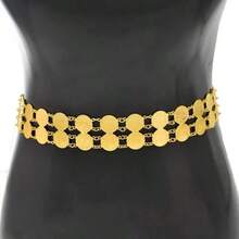 1pc Fashionable Waist Chain, Vintage Gold-Plated Double-Layer Coin Body Chain, Middle Eastern Style Bridal Wedding & Party Waist Belt Accessory For Women,Summer,Beach,Festival,Elegant - One Size - View 2