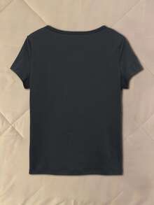 Camiseta de mujer de moda casual de unicolor con estampado, para verano - Gris - Ver 2