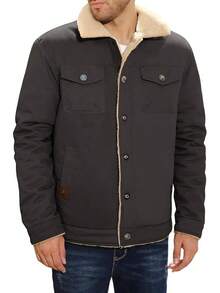 Mens Winter Thick Thermal Cotton Warm Fleece Lined Sherpa Trucker Lapel Work Cargo Jackets Coat OuterwearChristmas 8453 - 灰色 - 查看 4