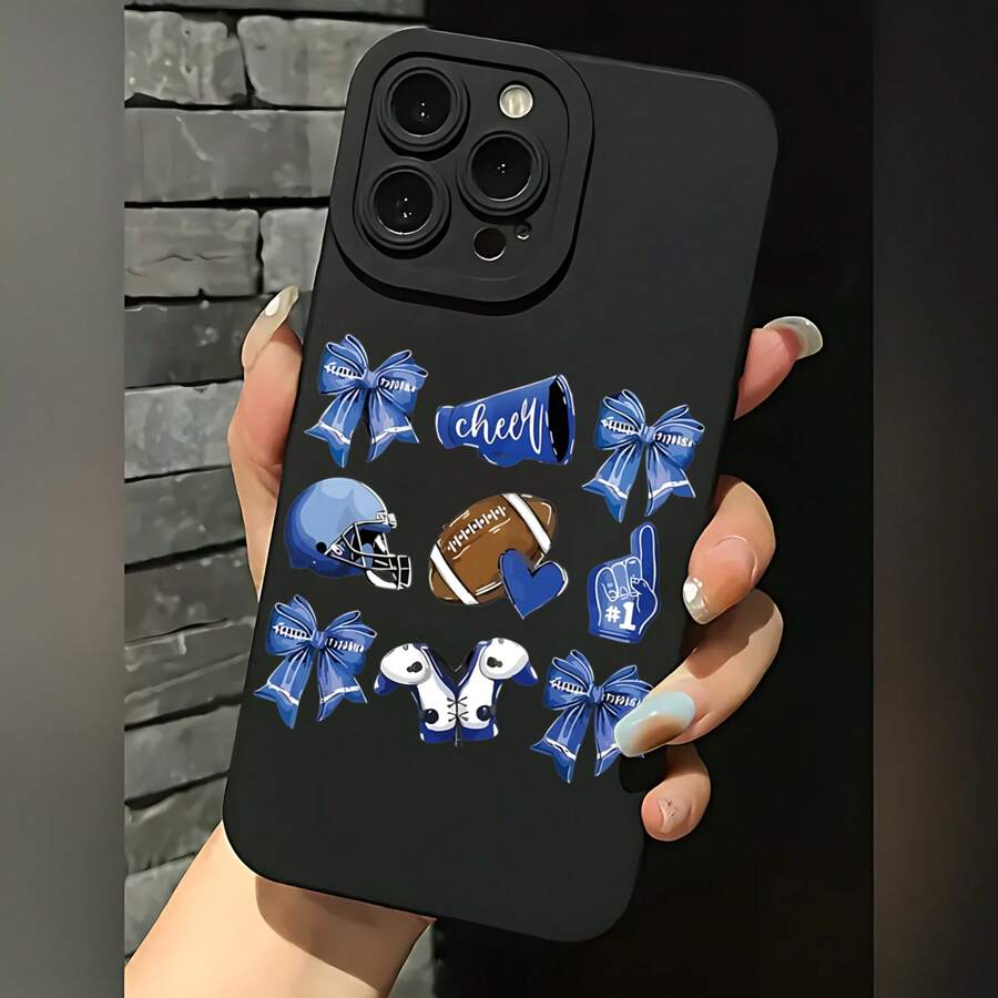 2026 nueva funda de teléfono esmerilada, funda de teléfono con lazo de animadora, casco de fútbol americano y estampado de corazón para iPhone 17 15 14 13 12 11 Pro Max Plus Galaxy S24 S23 S22 S21 S20 S10 S9 S8 serie Note, funda de teléfono para pareja, regalo para novio y novia, regalo de vacaciones - Negro - Ver 1