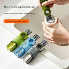 1 Piece 3-In-1 Multifunctional Kitchen Cup And Bottle Cleaning Brush - Mini Cup Lid Cleaner With Grooves And Crevices - Green, Grey And Blue - And Convenient