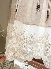 1件,波西米亚乡村风纯色短窗帘,木珠蝴蝶结绳饰拼接白色刺绣蕾丝,适用于小窗户、厨房窗户、咖啡厅半窗帘。 - 米色 - 查看 11
